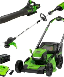 Greenworks 80V 21” Lawn Mower, 13” String Trimmer, and 730 Leaf Blowers - Image 5