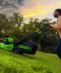 Greenworks 80V 21” Lawn Mower, 13” String Trimmer, and 730 Leaf Blowers - Image 3
