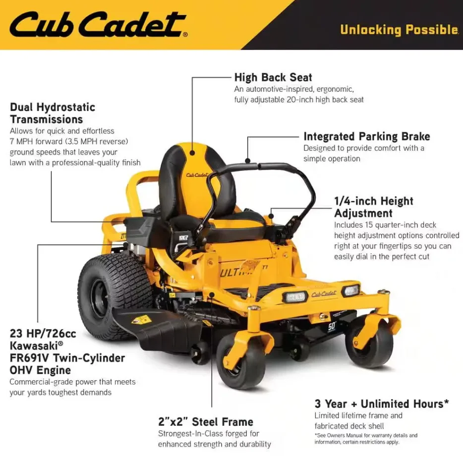 Cub Cadet Ultima ZT1 50″ Zero-Turn Riding Lawn Mower – Power, Precision & Comforts - Image 2