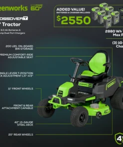 Alternative view of Greenworks 60V 42″ Cordless Battery CrossoverT Riding Lawn Mowers