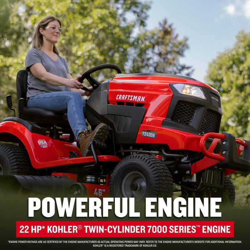 CRAFTSMAN T2400K | 46in 22HP TURN TIGHT Gas Riding Lawn Mower | KOHLER Twin-Cylinder 7000 Series Engine | Hydrostatic Transmission - Image 3