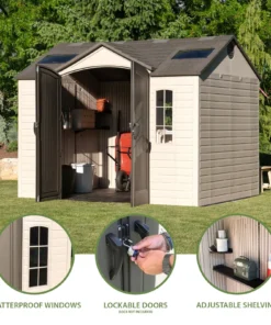 Alternative view of Lifetime Lockable Polyethylene Outdoor Storage Shed, 10′ x 8′, Tan & Browns (60005)