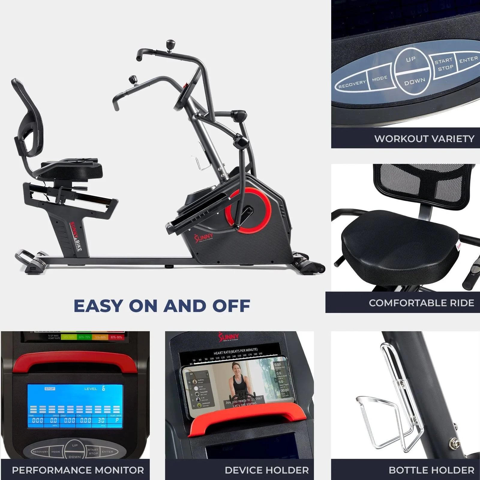 Sunny Health & Fitness Smart Recumbent Cross Trainers Elliptical Exercise Bikes – SF-RB4886 SMART - Image 3