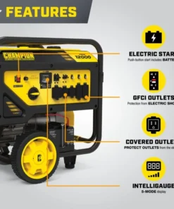 Champion Power Equipment 12,000-Watt Electric Start Dual Fuel Homes Backup Portable Generator with CO Shields - Image 4