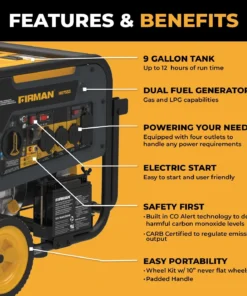 Alternative view of Firman H07553 7500/9400W Dual Fuel Generators.