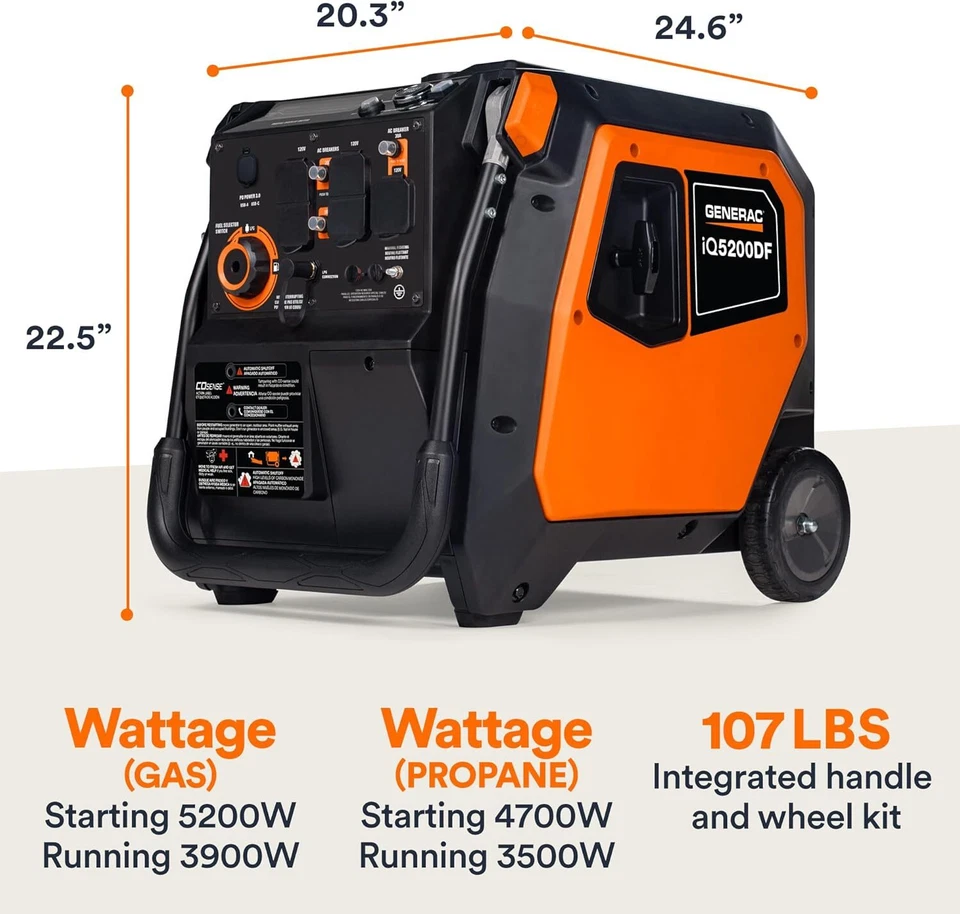 Generac iQ5200 DF 3900 Watt Electric Start Dual Fuel Inverter Generators. - Image 2