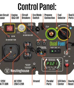 Alternative view of Westinghouse iGen5000DF 5000 Watt Portable Inverter Generators.