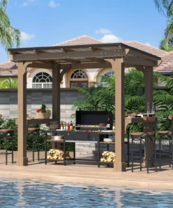 Veikous D Wooden Grills Gazebo Outdoor with Steel Roof - Image 4
