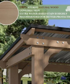 Veikous D Wooden Grills Gazebo Outdoor with Steel Roof - Image 3