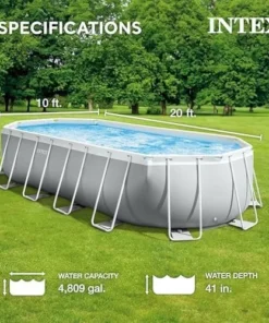 Alternative view of INTEX 26797EH Prism Frame Premium Oval Above Ground Swimming Pool Set: 20ft x 10ft x 48in – Includes 1500 GPH Cartridge Filter Pump – Removable Ladder – Pool Cover – Ground Cloths