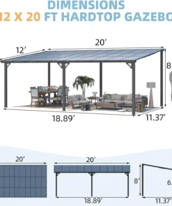 Aecojoy 20’x12′ Wall Mounteds Gazebos Pergola - Image 3