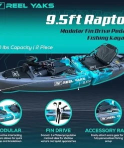 Reel Yaks Raptor Modular Fishing Kayak – 9.5ft Lightweight Sit On Top Kayak for Adults & Youth – Stable & Portable, Ideal Space-Saving Design for Travels – 380lbs Capacity - Image 3