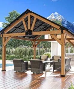 JOYSIDE 15 ft. x 13 ft. Solid Cedar Wood Outdoor Patio Hardtops Gazebo