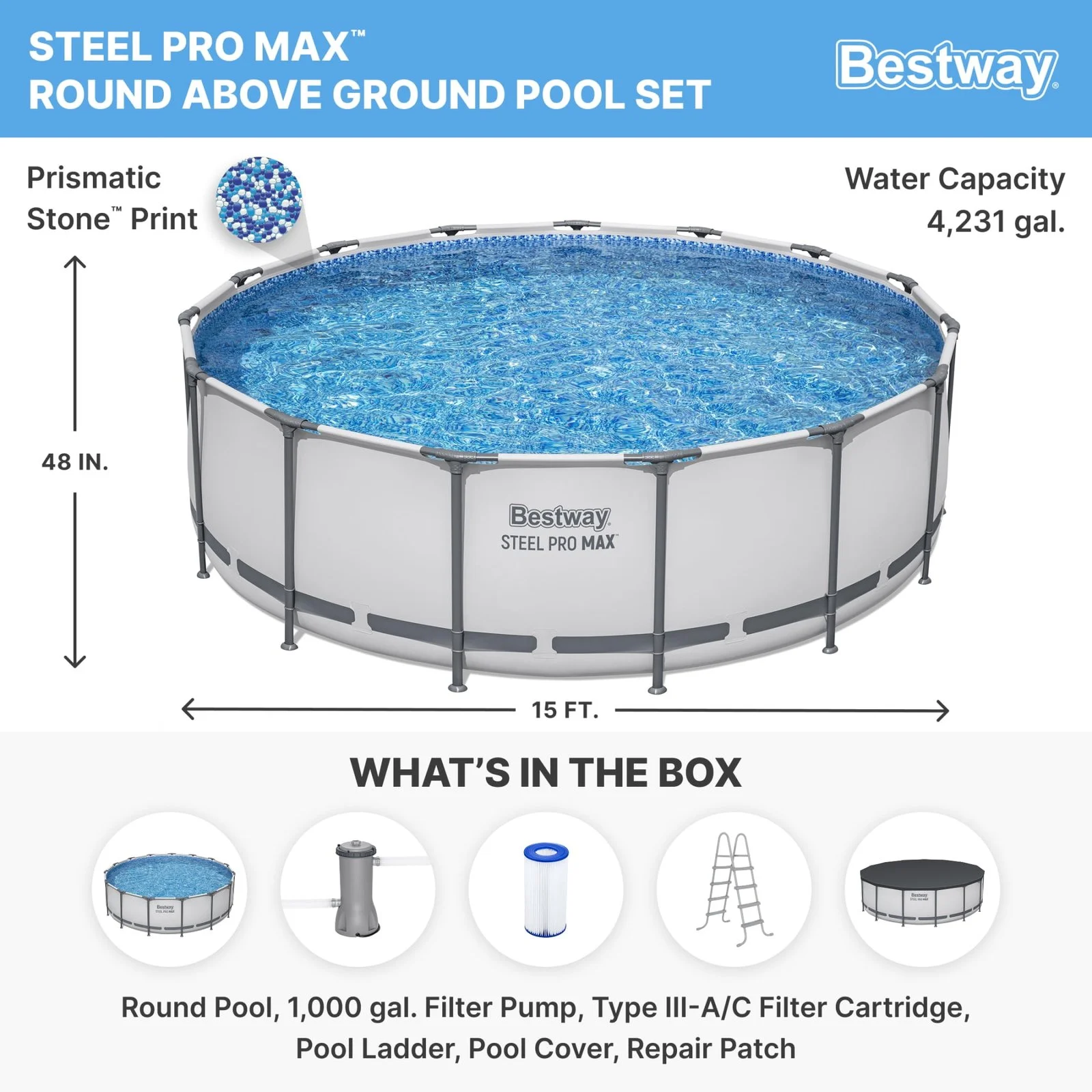 Bestway Steel Pro MAX 10 Foot x 30 Inch Round Metal Frame Above Ground Outdoor Backyard Swimming Pool Set with 330 GPH Filter Pumps - Image 2
