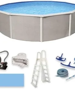 Blue Wave Belize 15-Feet Round 52-Inch Deep 6-Inch Top Rail Metal Wall Swimming Pool Packages