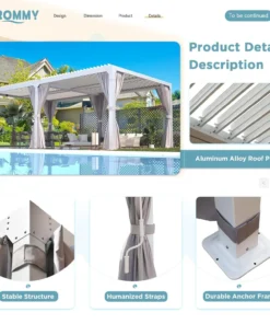 Alternative view of EROMMY 12’x24′ Outdoor Louvered Pergola Gazebos