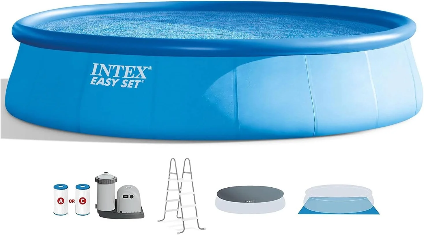 Intex 18′ x 48″ Inflatable Above Ground Swimming Pool with Ladder, Pumps
